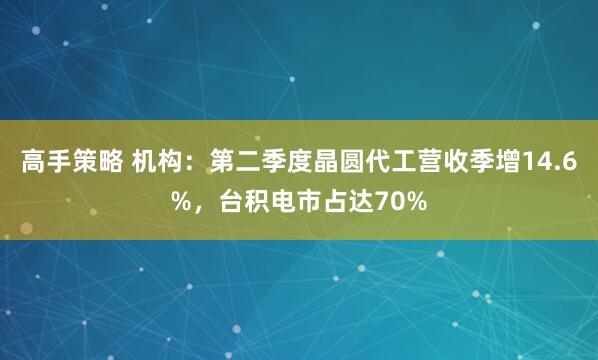 高手策略 机构：第二季度晶圆代工营收季增14.6%，台积电市占达70%